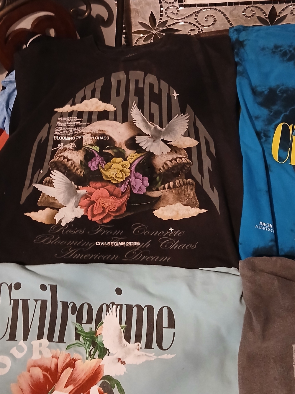 Sz 2 Xl Civil Regime Lot Of 4 Men's Black Graphic Short Sleeve Tee